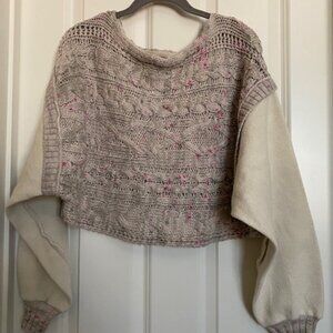 Free People Honey Cable Knit Pullover Sweater Gray/ Ivory XS